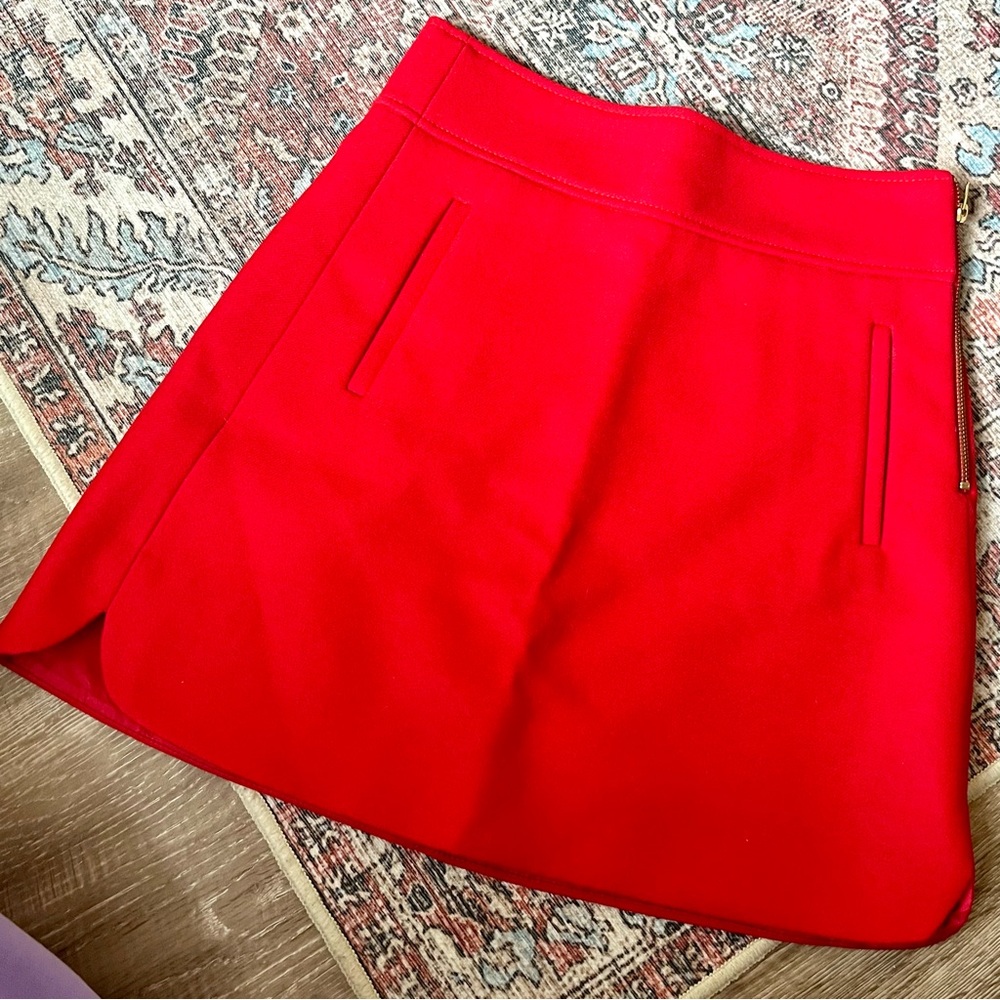 J. Crew 100% Wool Double Lined Red Mini Skirt